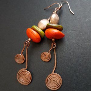 Turquoise Howlite African Tribal Dangle Earrings